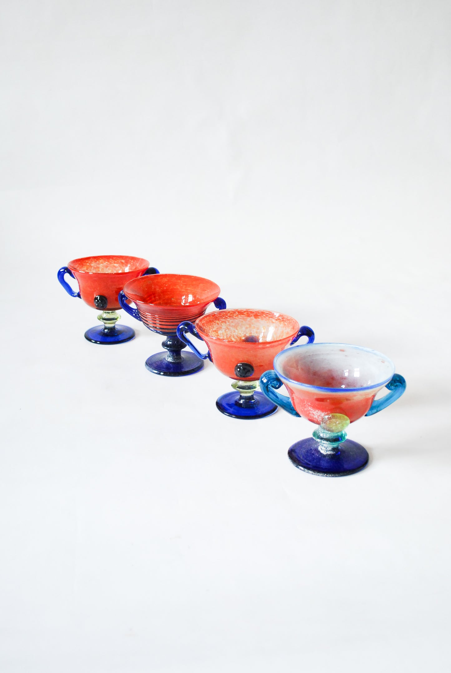 Roman Style Pedestal Bowls Murano Glass, Made in Italy 1990s