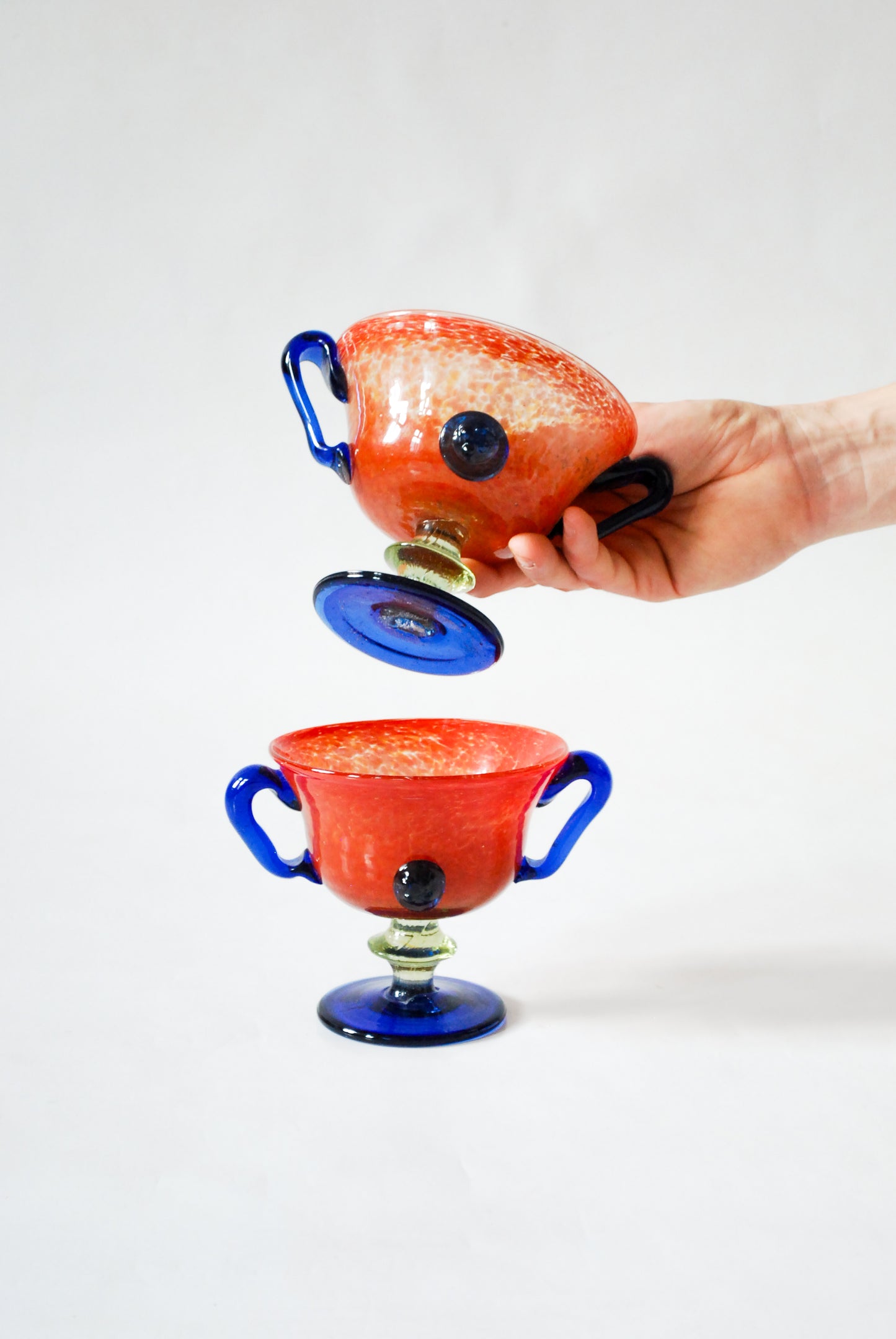 Roman Style Pedestal Bowls Murano Glass, Made in Italy 1990s