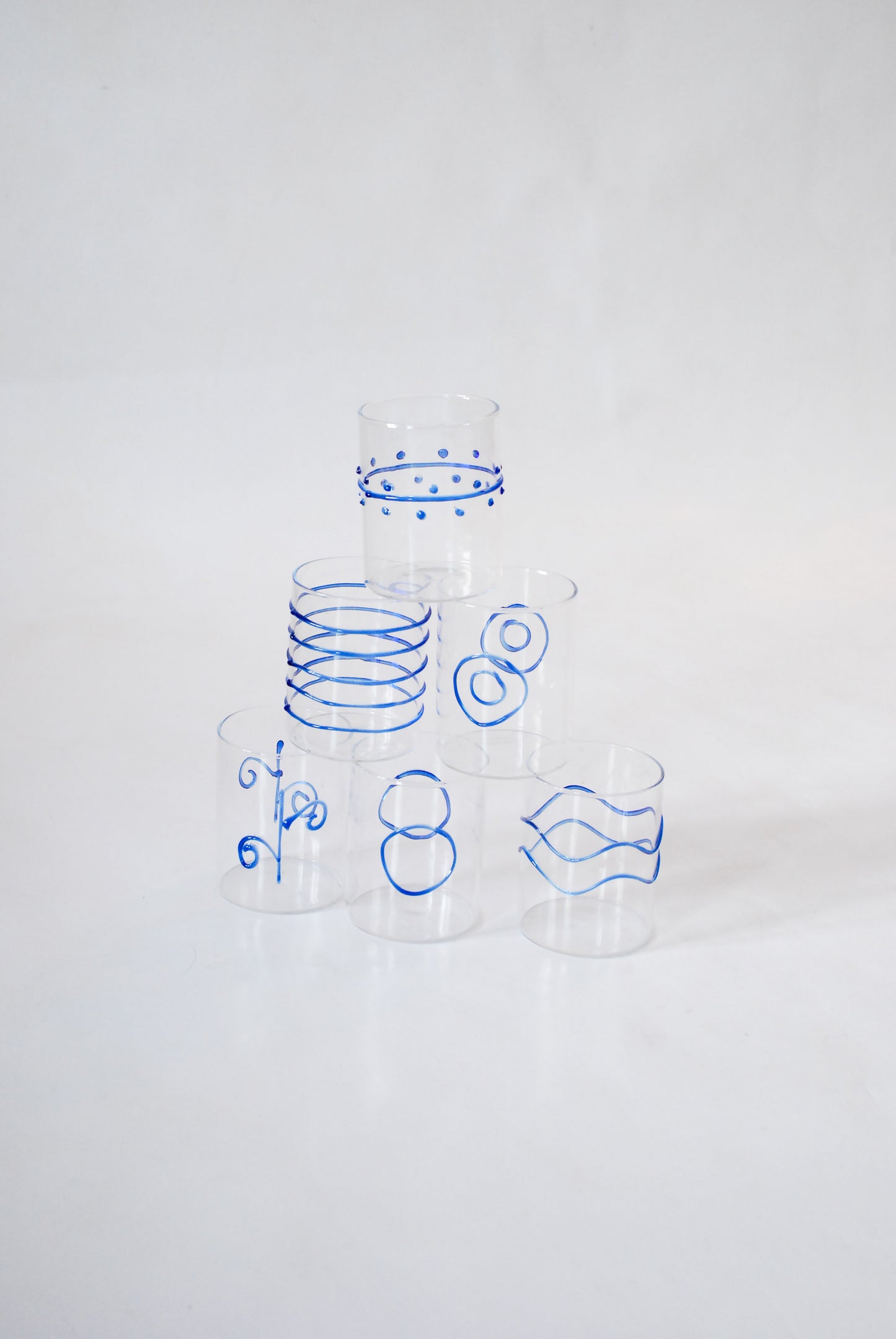 Decorated Water Glasses by Forti E Di Loreto for Ichendorf Milano, 1990s