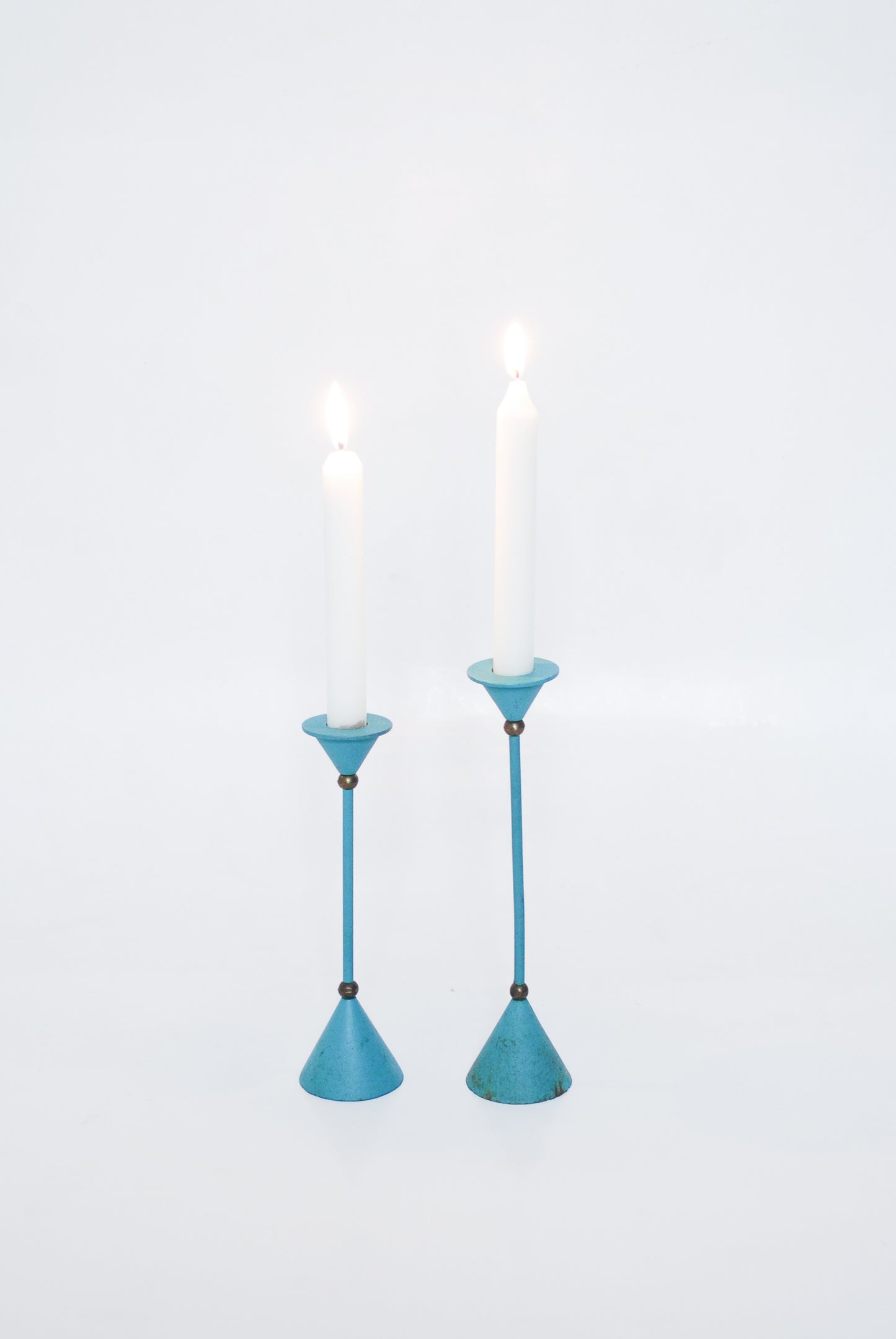 Memphis Style Metal & Brass Candlesticks, Unknown 1980s