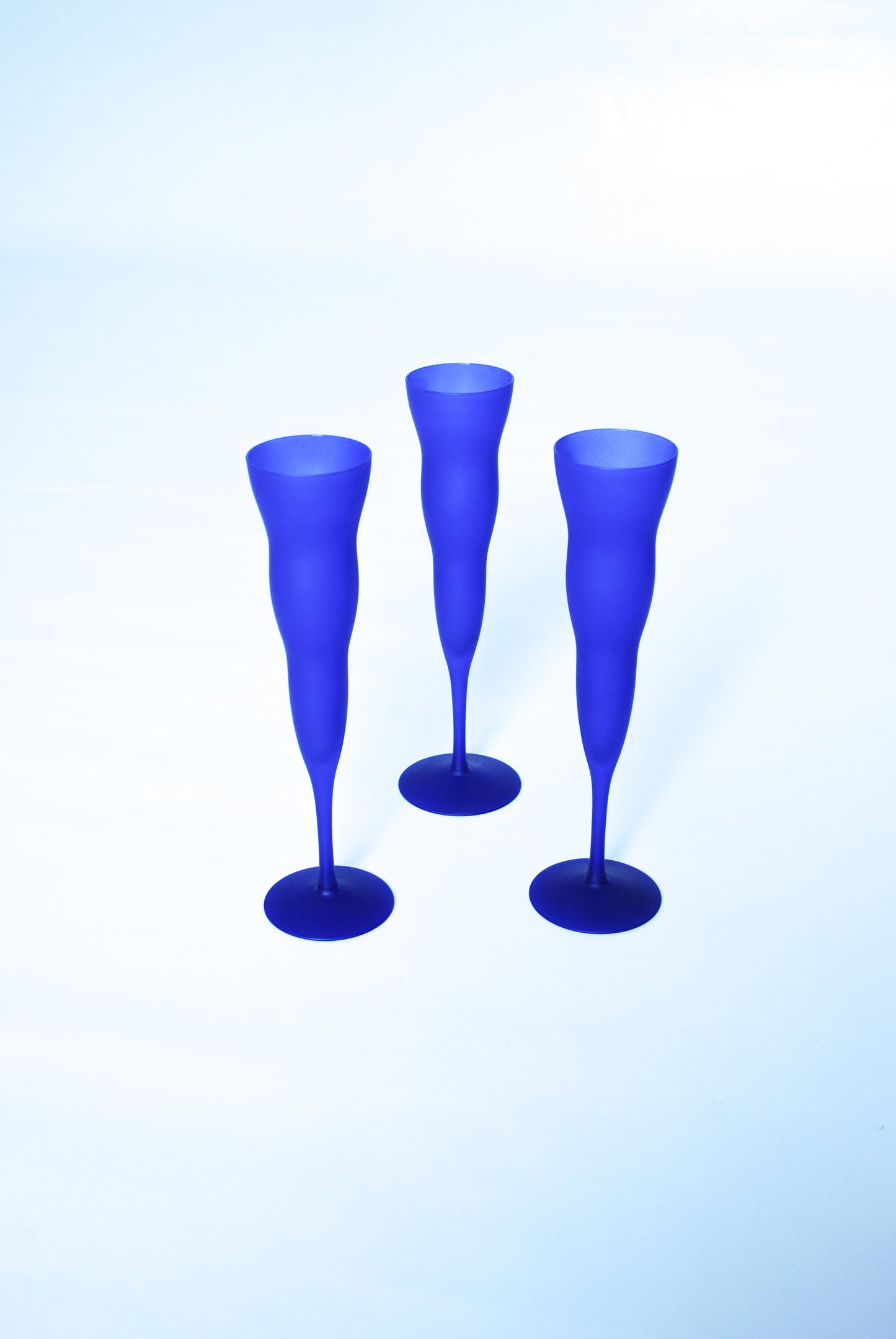 Frosted Wavy Cobalt Blue Champagne Glasses, Leonardo 1990s
