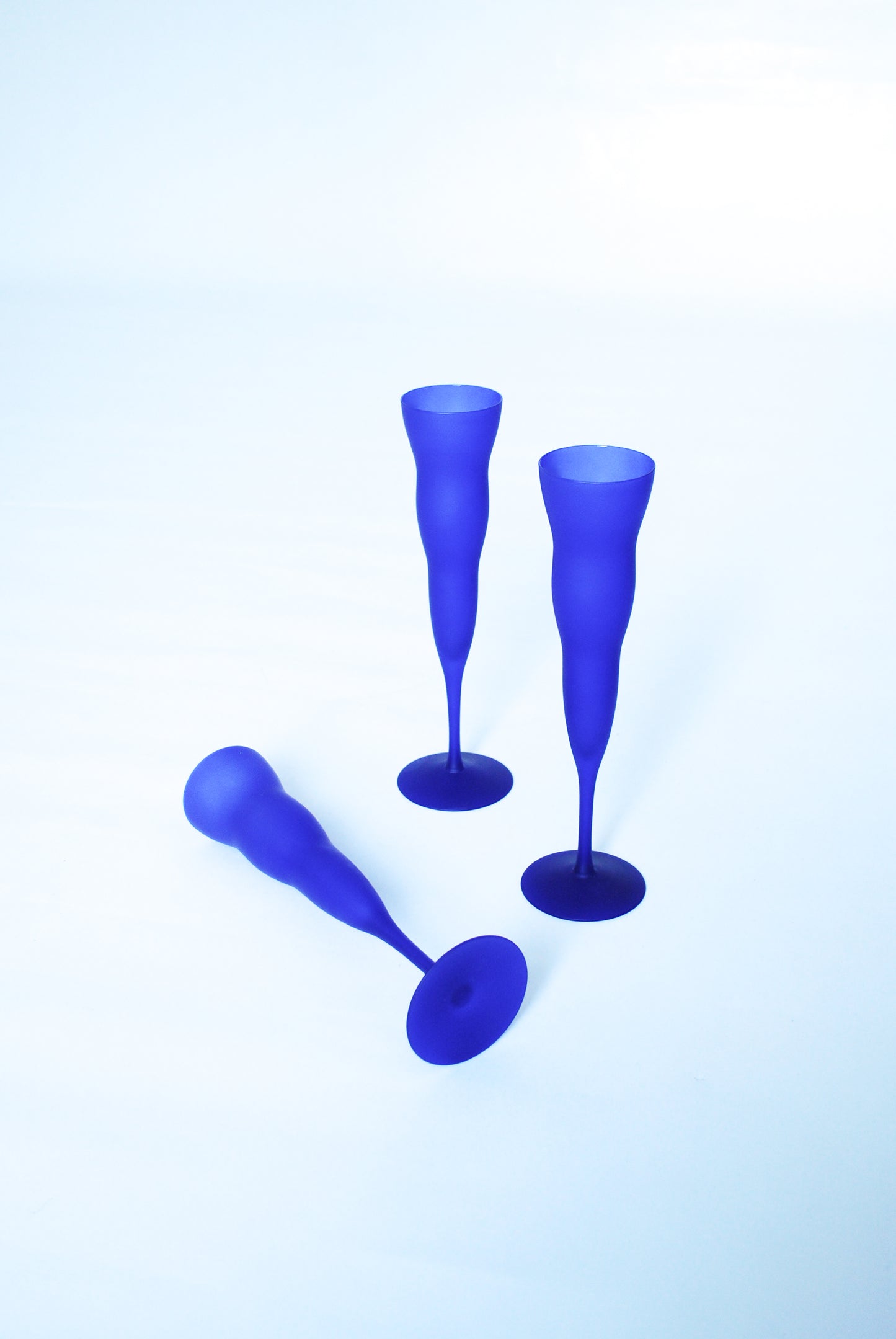 Frosted Wavy Cobalt Blue Champagne Glasses, Leonardo 1990s