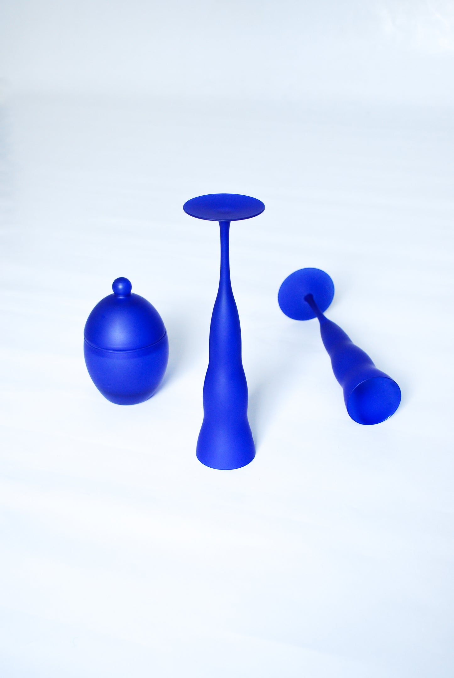 Frosted Wavy Cobalt Blue Champagne Glasses, Leonardo 1990s