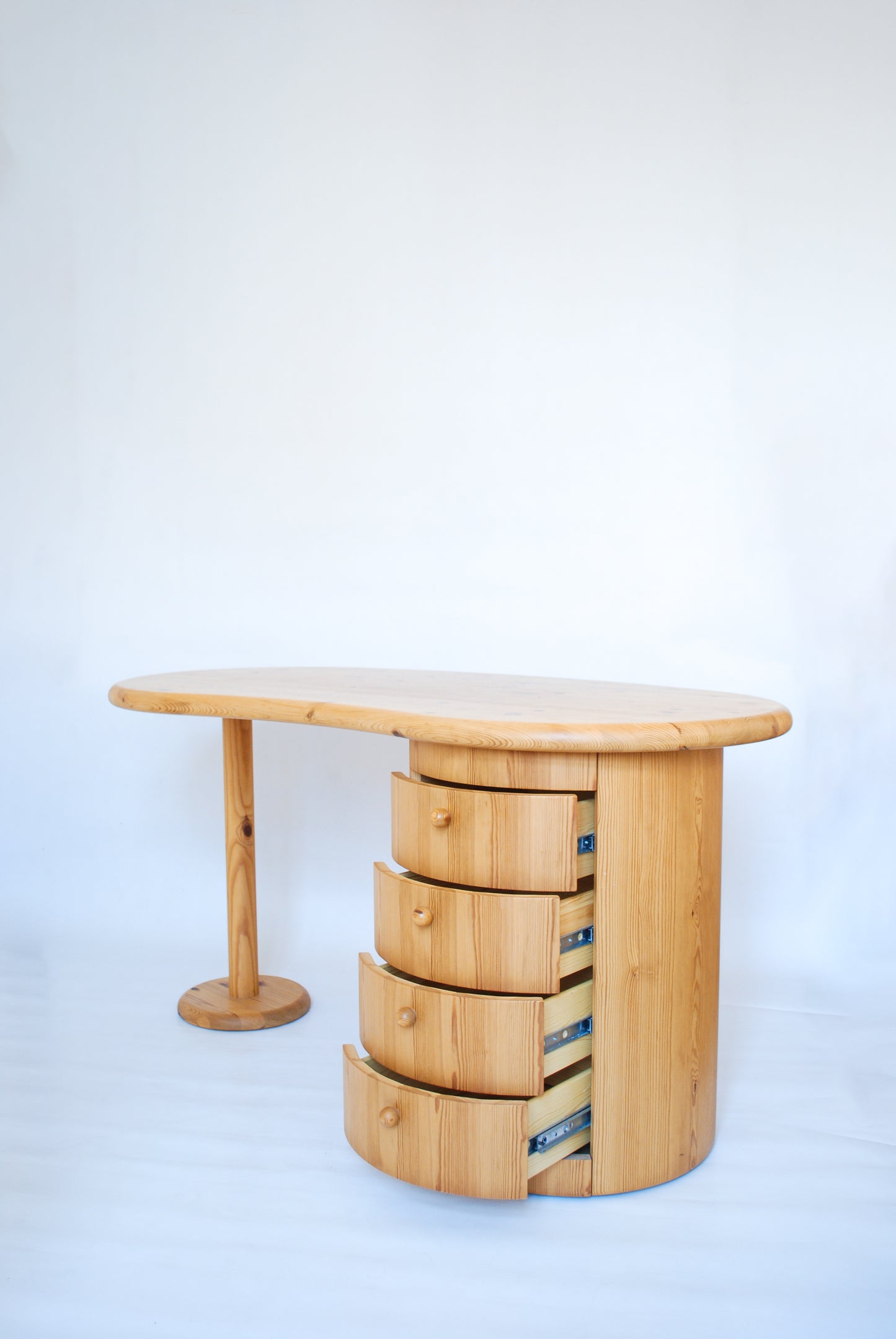 Danish Art Deco Pine Desk w/ Drawer Column CFC Silkeborg, 1970s