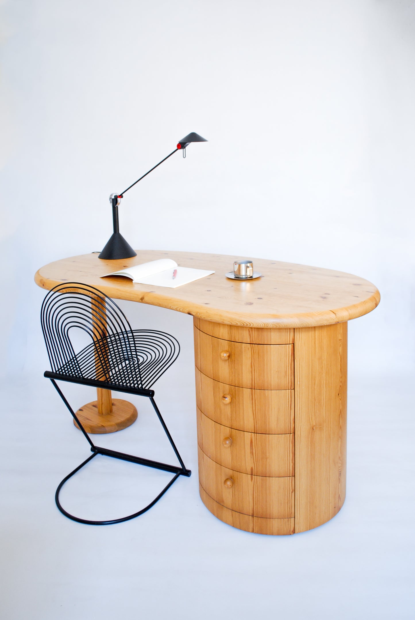 Danish Art Deco Pine Desk w/ Drawer Column CFC Silkeborg, 1970s