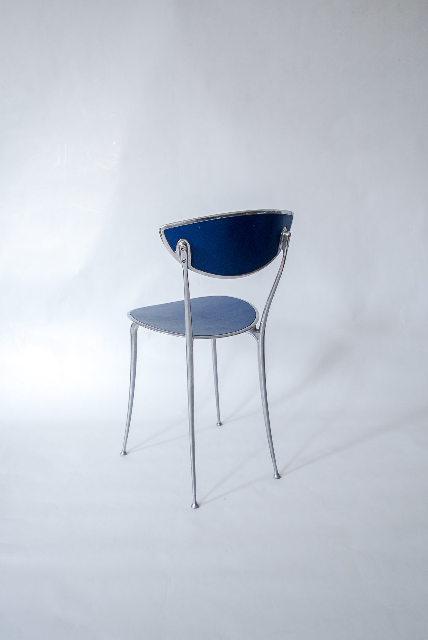 Aluminium Chair w/ Blue Leather Arper Italy 1990s