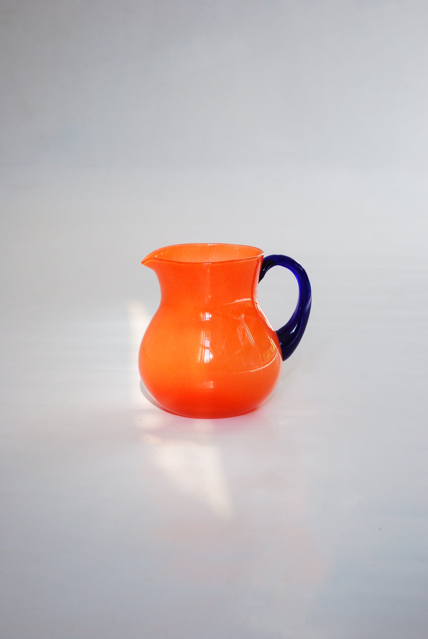 Hand blown Murano jug Orange & blue glass, Unknown 1980s
