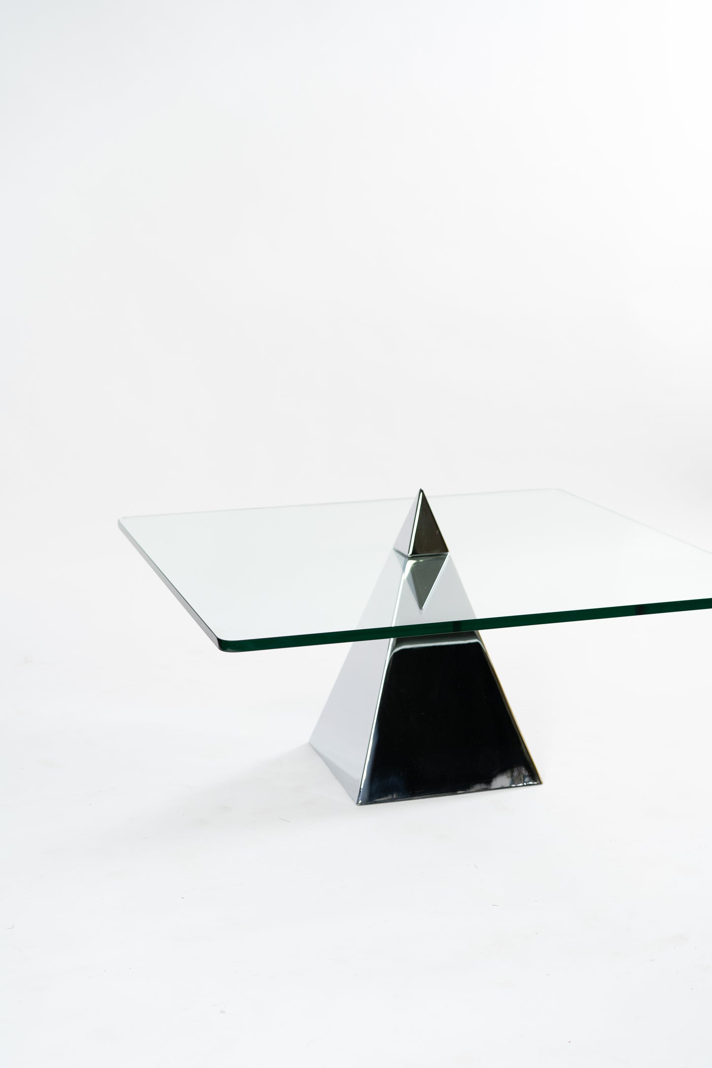 Postmodern Chrome Pyramid Glass Coffee Table