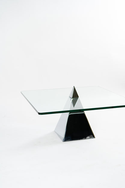 Postmodern Chrome Pyramid Glass Coffee Table