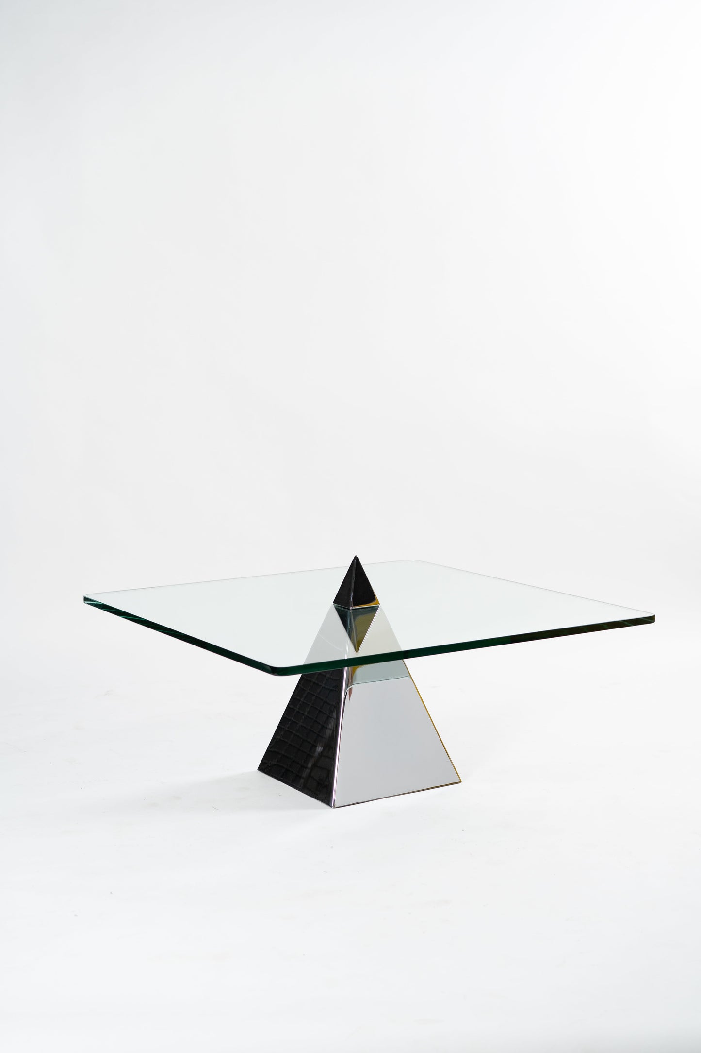 Postmodern Chrome Pyramid Glass Coffee Table