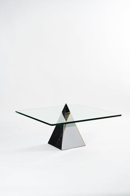Postmodern Chrome Pyramid Glass Coffee Table