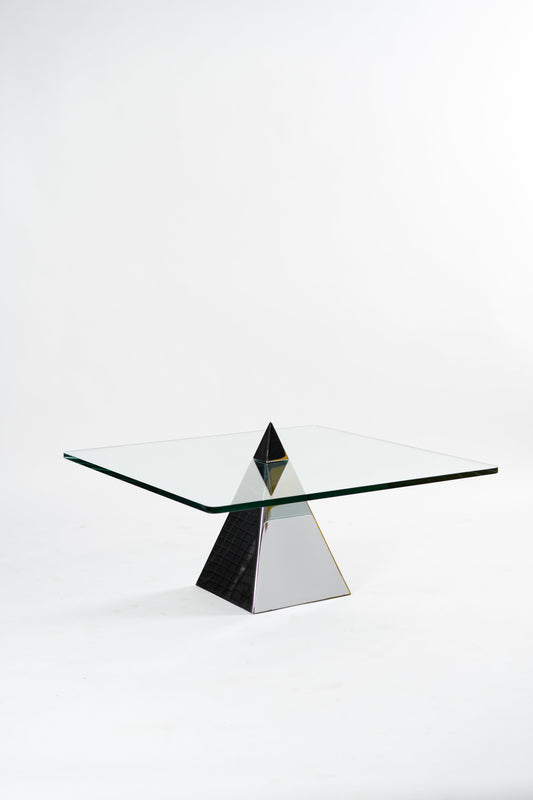 Postmodern Chrome Pyramid Glass Coffee Table