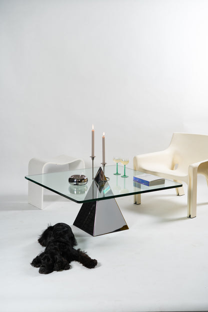 Postmodern Chrome Pyramid Glass Coffee Table