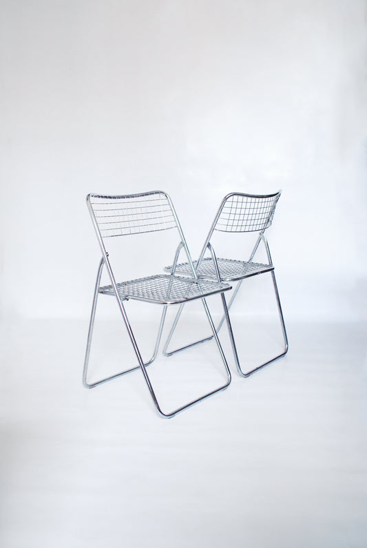 Chrome "Ted Net" metal wire folding chairs Niels Gammelgaard for IKEA 1976