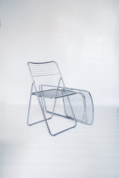 Chrome "Ted Net" metal wire folding chairs Niels Gammelgaard for IKEA 1976