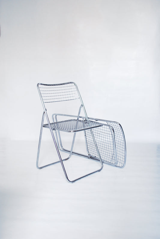 Chrome "Ted Net" metal wire folding chairs Niels Gammelgaard for IKEA 1976