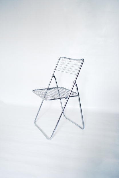 Chrome "Ted Net" metal wire folding chairs Niels Gammelgaard for IKEA 1976
