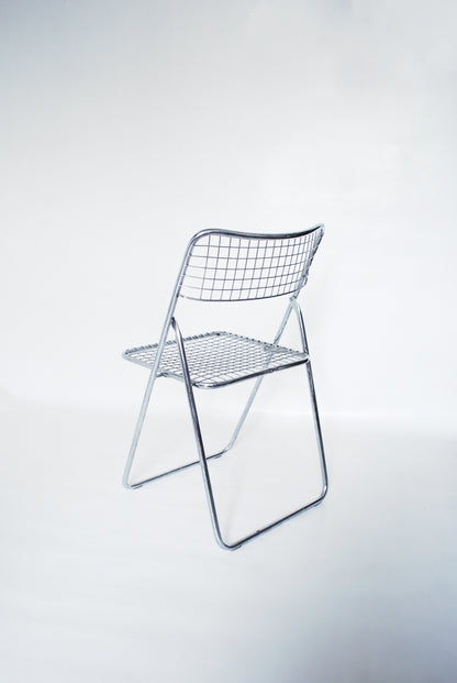 Chrome "Ted Net" metal wire folding chairs Niels Gammelgaard for IKEA 1976