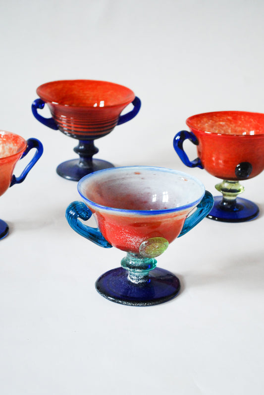 Roman Style Pedestal Bowls Murano Glass, Made in Italy 1990s