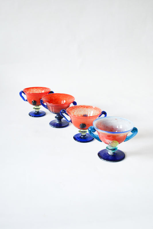 Roman Style Pedestal Bowls Murano Glass, Made in Italy 1990s