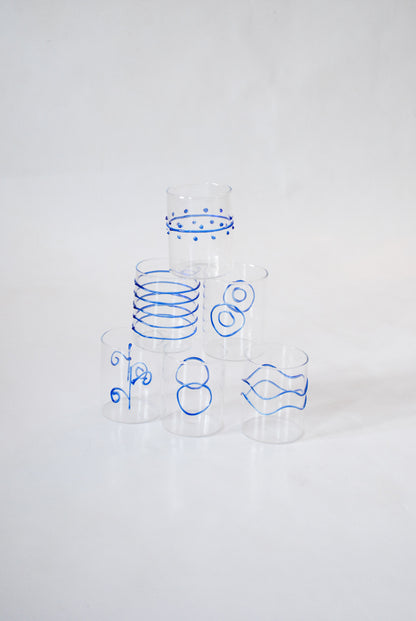 Decorated Water Glasses by Forti E Di Loreto for Ichendorf Milano, 1990s