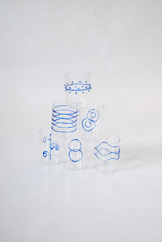 Decorated Water Glasses by Forti E Di Loreto for Ichendorf Milano, 1990s