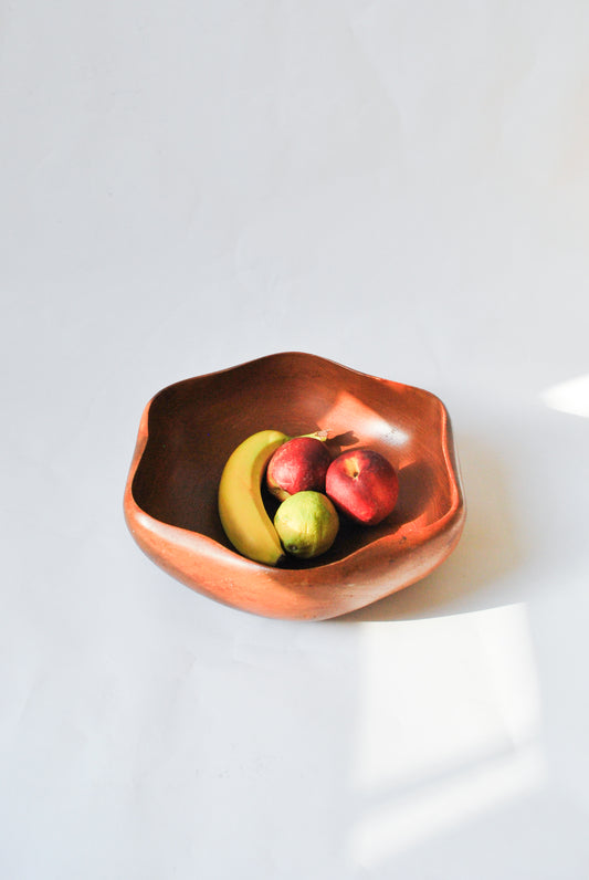 Hand-Carved Wavy Teak Wood Bowl, Unknown 1950s/60s