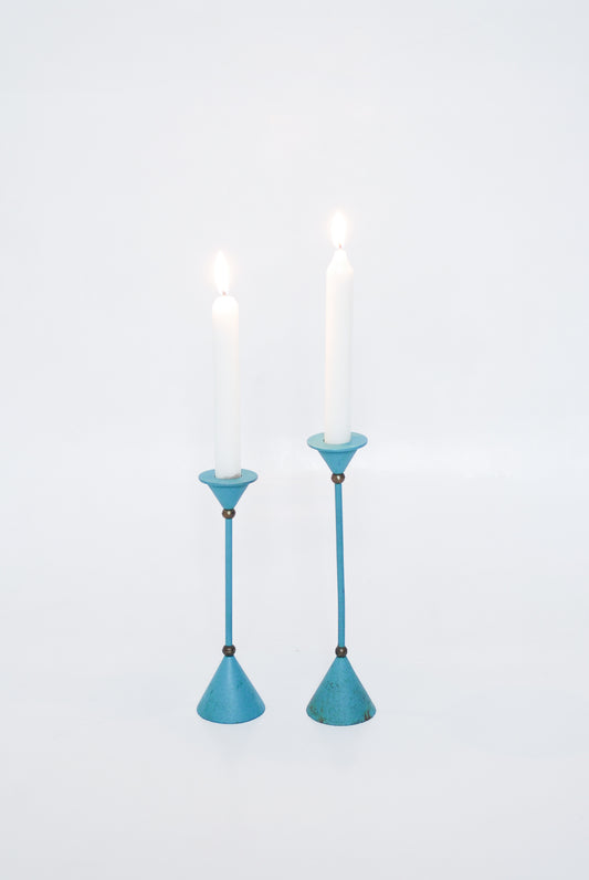 Memphis Style Metal & Brass Candlesticks, Unknown 1980s