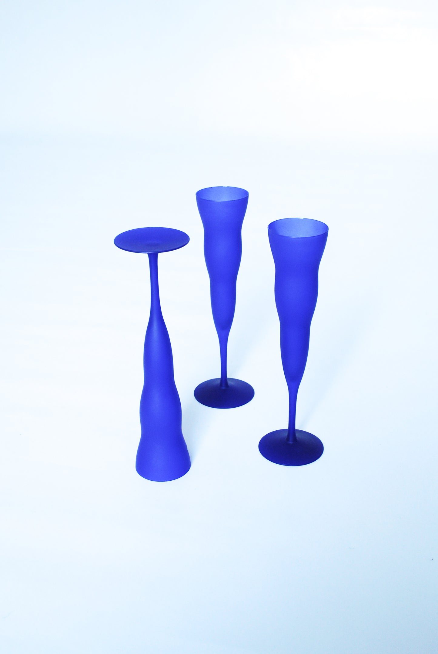 Frosted Wavy Cobalt Blue Champagne Glasses, Leonardo 1990s