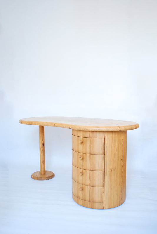 Danish Art Deco Pine Desk w/ Drawer Column CFC Silkeborg, 1970s
