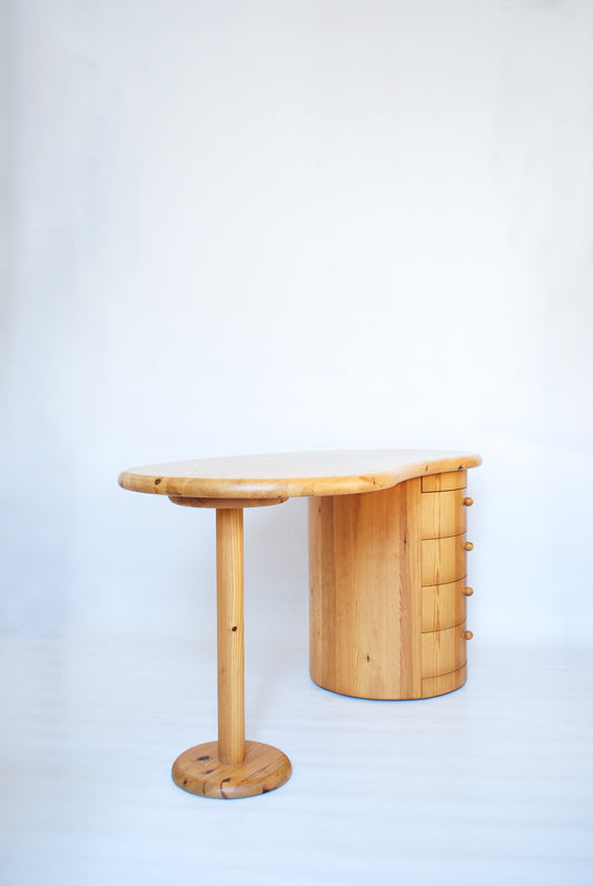 Danish Art Deco Pine Desk w/ Drawer Column CFC Silkeborg, 1970s