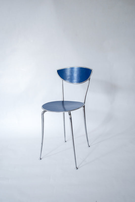 Aluminium Chair w/ Blue Leather Arper Italy 1990s