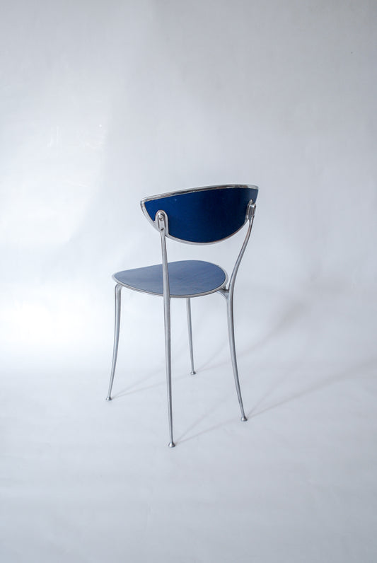 Aluminium Chair w/ Blue Leather Arper Italy 1990s