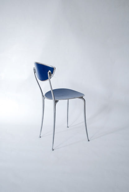 Aluminium Chair w/ Blue Leather Arper Italy 1990s