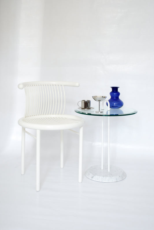 Side Table w/ glass top and marble base Vico Magistretti for Cattelan Italia, 1980s