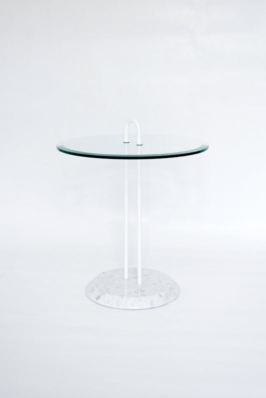 Side Table w/ glass top and marble base Vico Magistretti for Cattelan Italia, 1980s