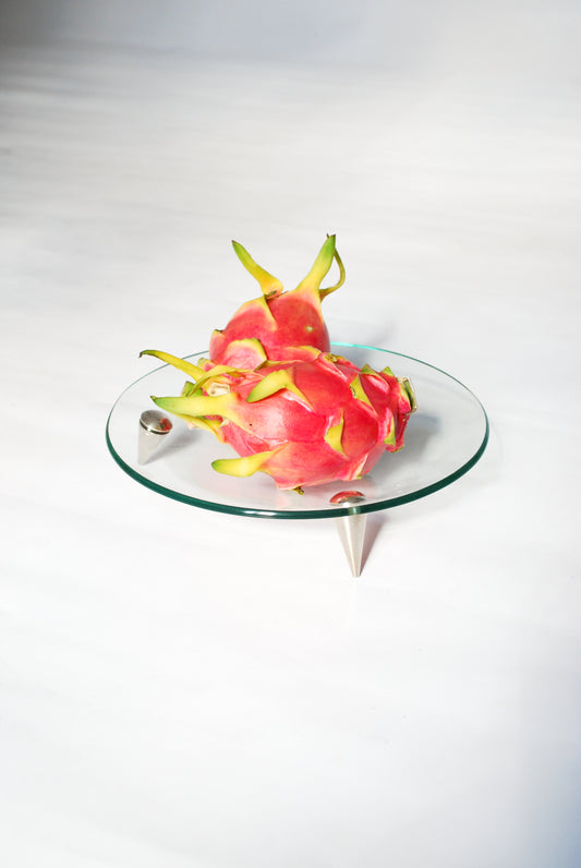 Montana Apollo glass bowl w/ 3 piercing shaped feet, 1990s