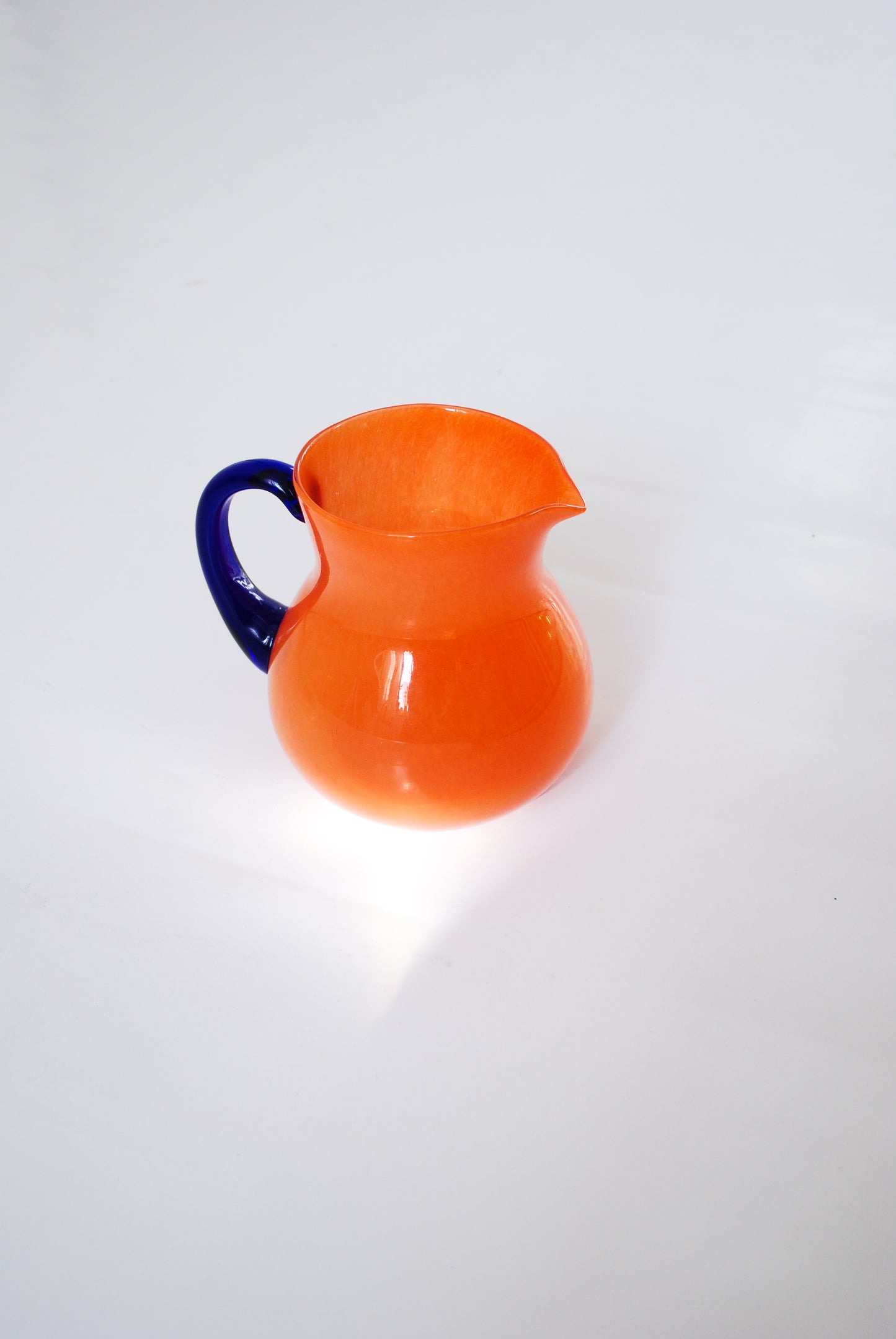 Hand blown Murano jug Orange & blue glass, Unknown 1980s