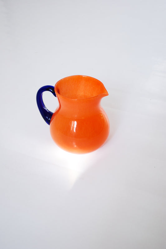 Hand blown Murano jug Orange & blue glass, Unknown 1980s